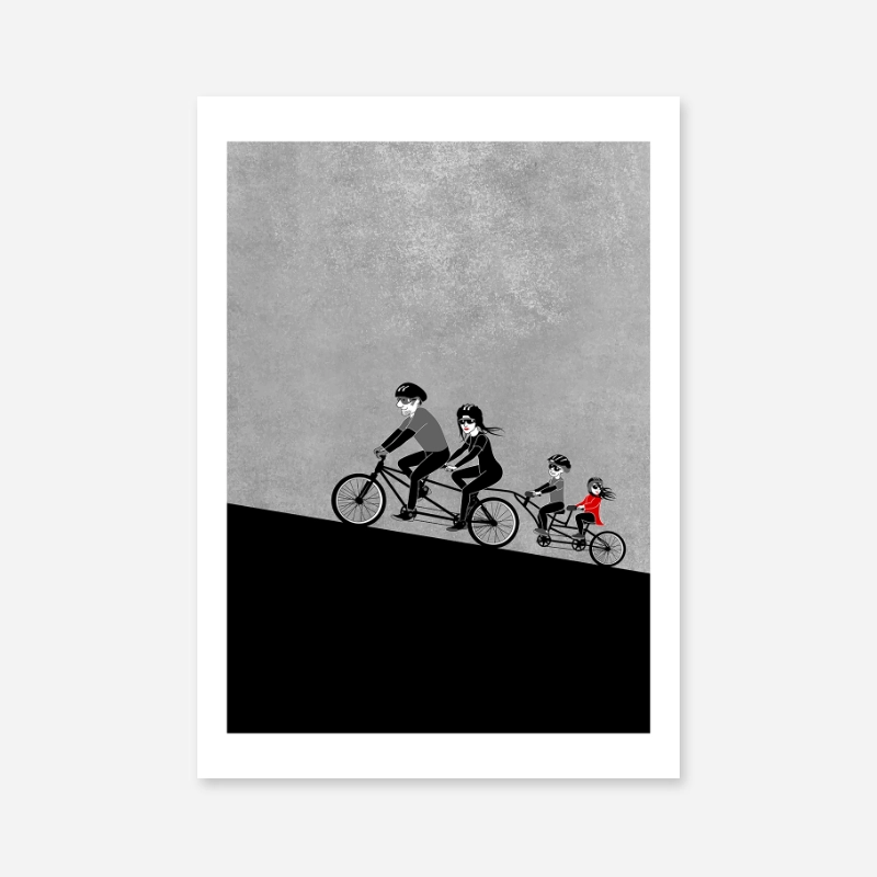 Up on the hill cycling family joyful minimalist free downloadable art print digital print wall art