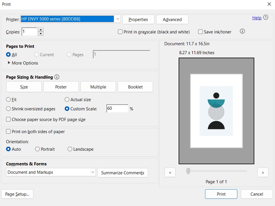 Scaling the printable in Adobe Acrobat DC