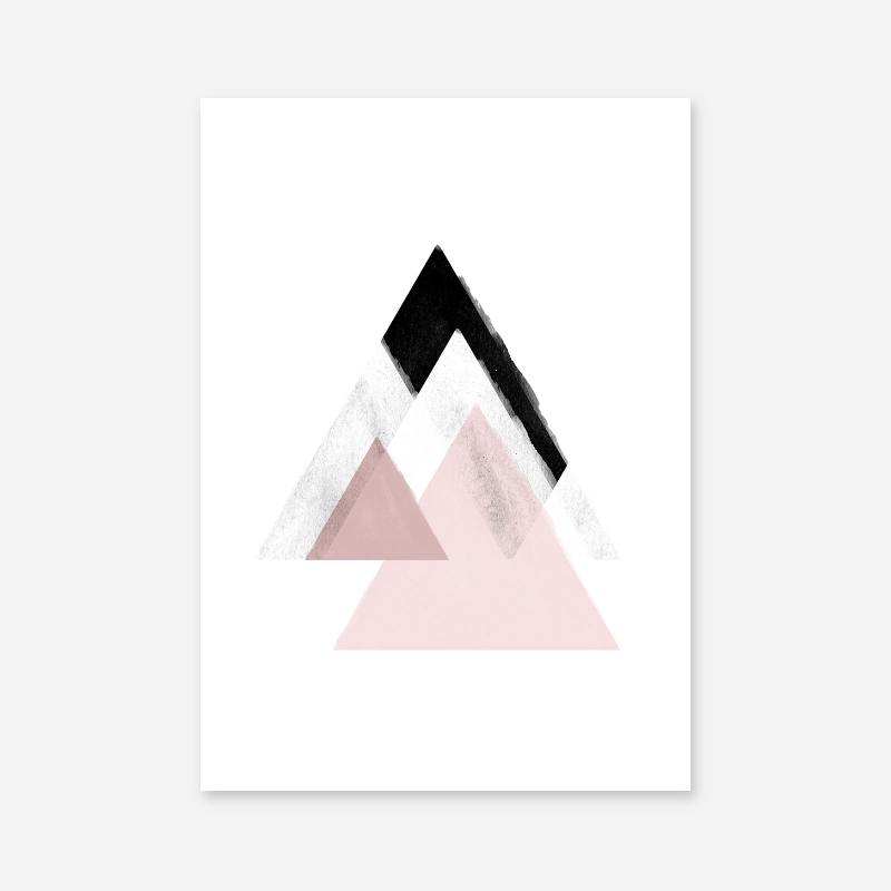 Grey and pink abstract design with triangles watercolour Scandinavian downloadable wall art, digital print