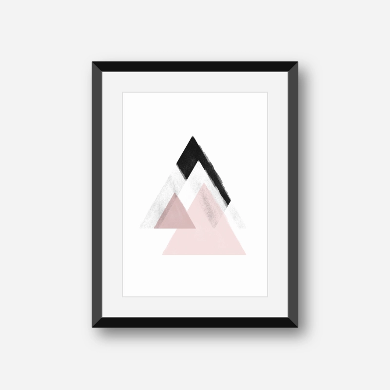 Grey and pink abstract design with triangles watercolour Scandinavian downloadable wall art, digital print