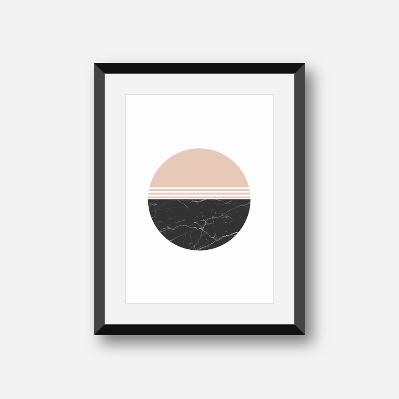 Modern abstract peach and black marble coloured half circles minimalist free wall art printable, digital print