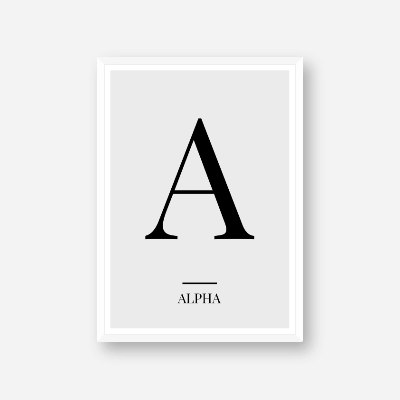 Black letter A (Alpha) NATO phonetic alphabet minimalist free printable wall art, digital print