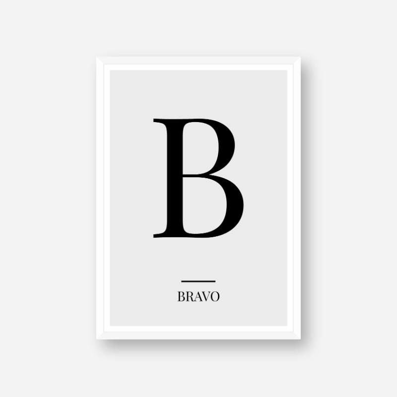 black letter b bravo nato phonetic alphabet minimalist free printable wall art digital print frintables