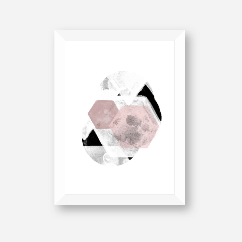 Grey and pink abstract design with polygons watercolour Scandinavian downloadable wall art, digital print