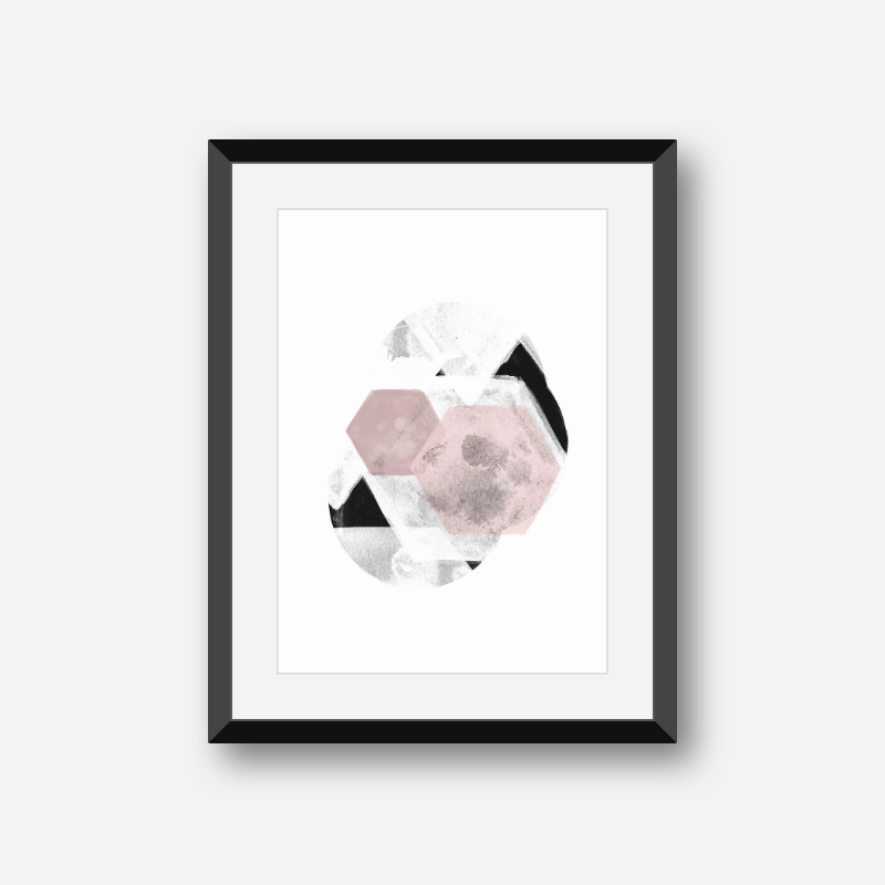 Grey and pink abstract design with polygons watercolour Scandinavian downloadable wall art, digital print