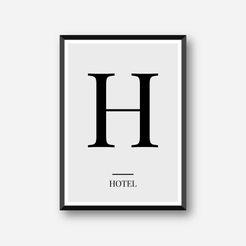 Black letter H (Hotel) NATO phonetic alphabet minimalist free printable wall art, digital print