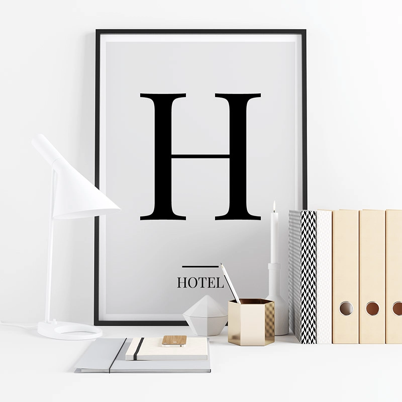 Black letter H (Hotel) NATO phonetic alphabet minimalist free printable wall art, digital print