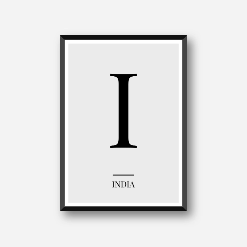 Black letter I (India) NATO phonetic alphabet minimalist free printable wall art, digital print