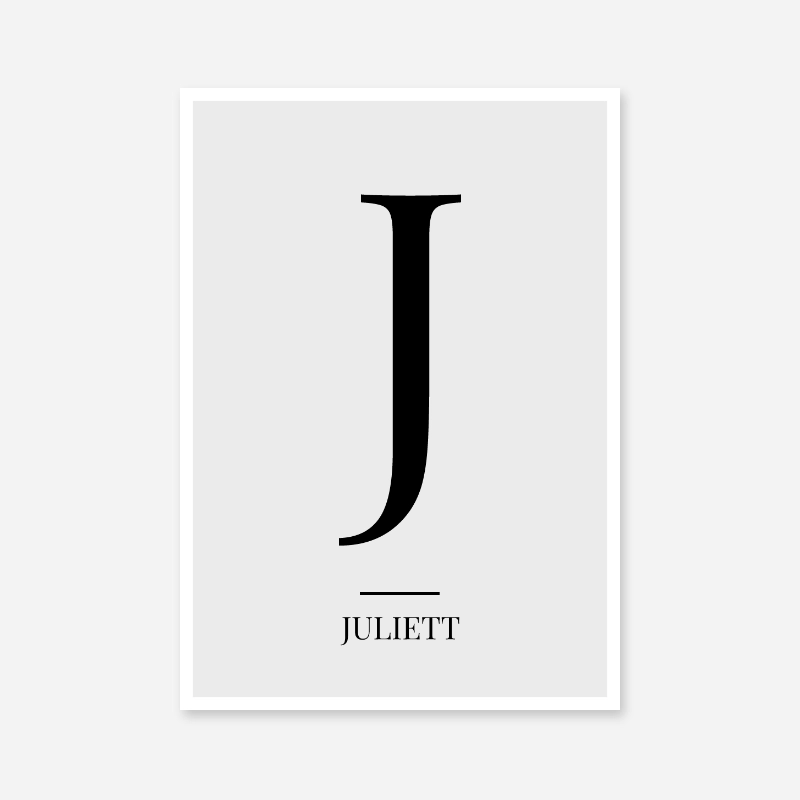 Black letter J (Juliett) NATO phonetic alphabet minimalist free printable wall art, digital print