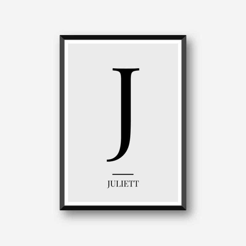 Black letter J (Juliett) NATO phonetic alphabet minimalist free printable wall art, digital print