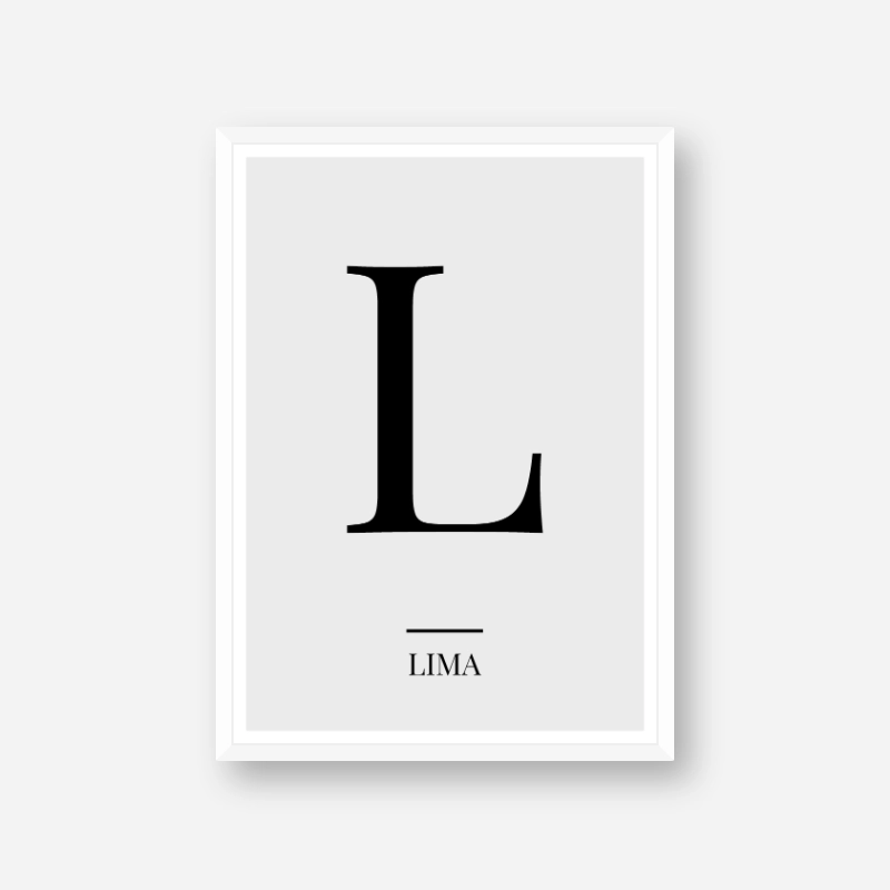Black letter L (Lima) NATO phonetic alphabet minimalist free printable wall art, digital print