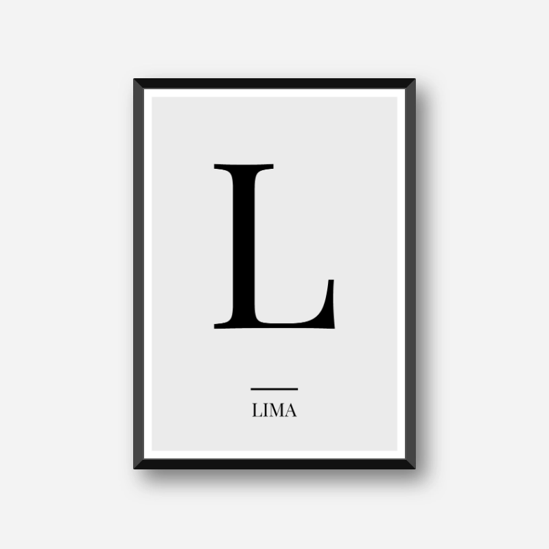 Black letter L (Lima) NATO phonetic alphabet minimalist free printable wall art, digital print