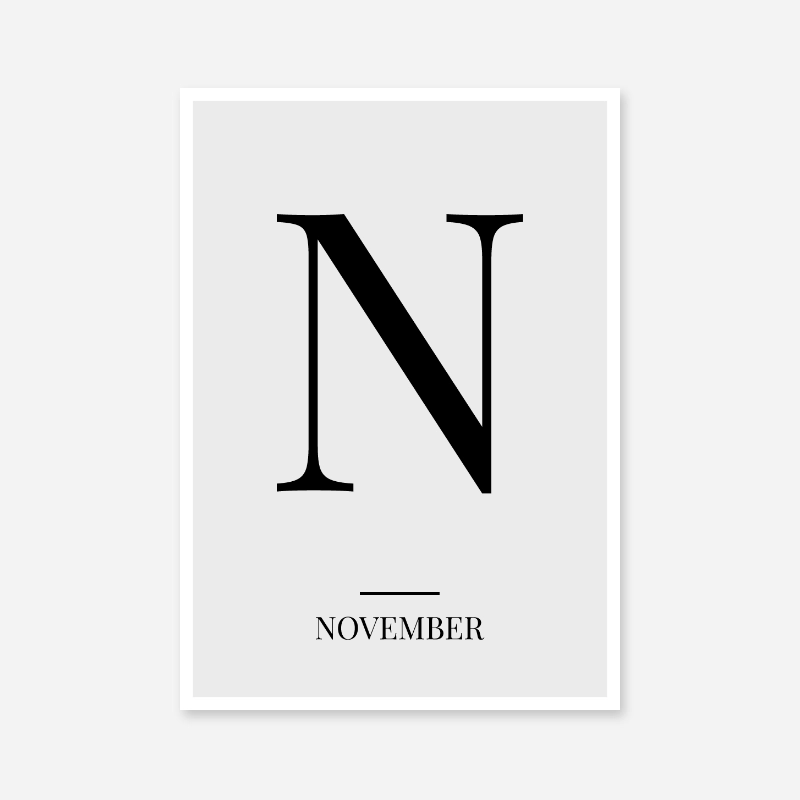 black letter n november nato phonetic alphabet minimalist free printable wall art digital print frintables