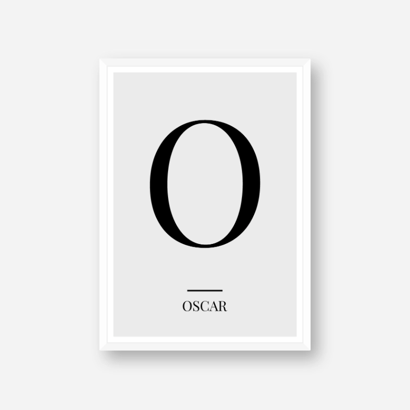 Black letter O (Oscar) NATO phonetic alphabet minimalist free printable wall art, digital print
