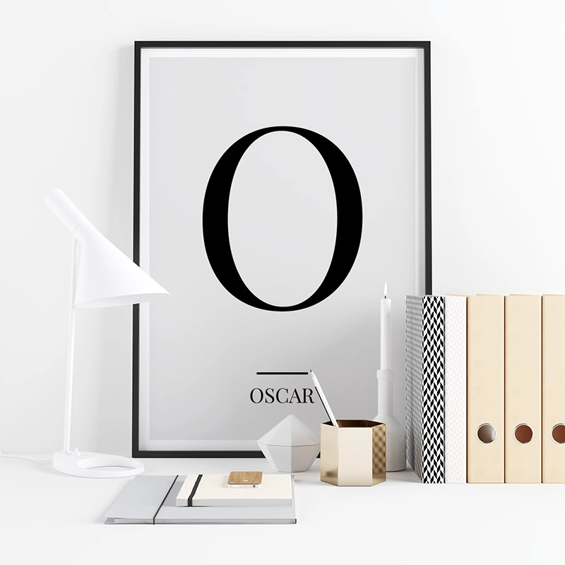 Black letter O (Oscar) NATO phonetic alphabet minimalist free printable wall art, digital print