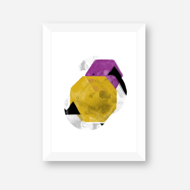 Black grey yellow and purple abstract design with polygons watercolour minimalist downloadable wall art, digital print