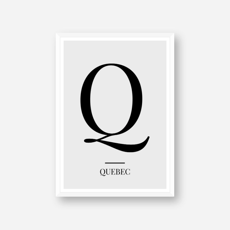 Black letter Q (Quebec) NATO phonetic alphabet minimalist free printable wall art, digital print