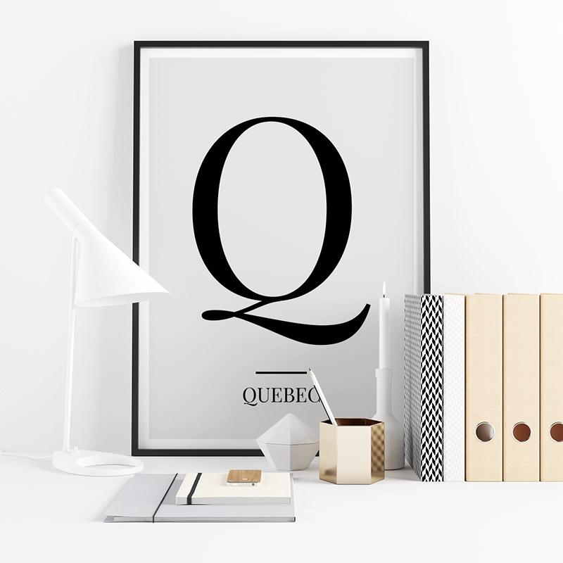 Black letter Q (Quebec) NATO phonetic alphabet minimalist free printable wall art, digital print