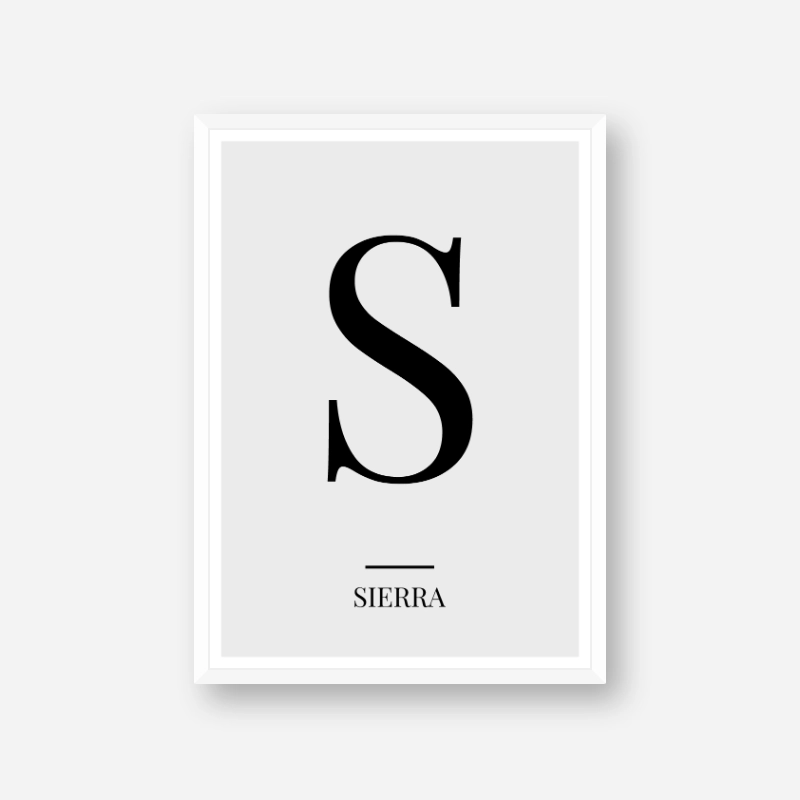 Black letter S (Sierra) NATO phonetic alphabet minimalist free printable wall art, digital print