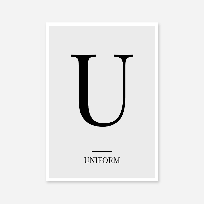 Black letter U (Uniform) NATO phonetic alphabet minimalist free printable wall art, digital print