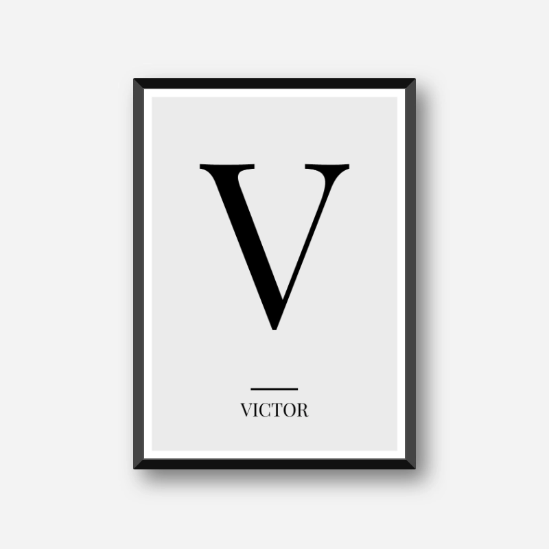 Black letter V (Victor) NATO phonetic alphabet minimalist free printable wall art, digital print