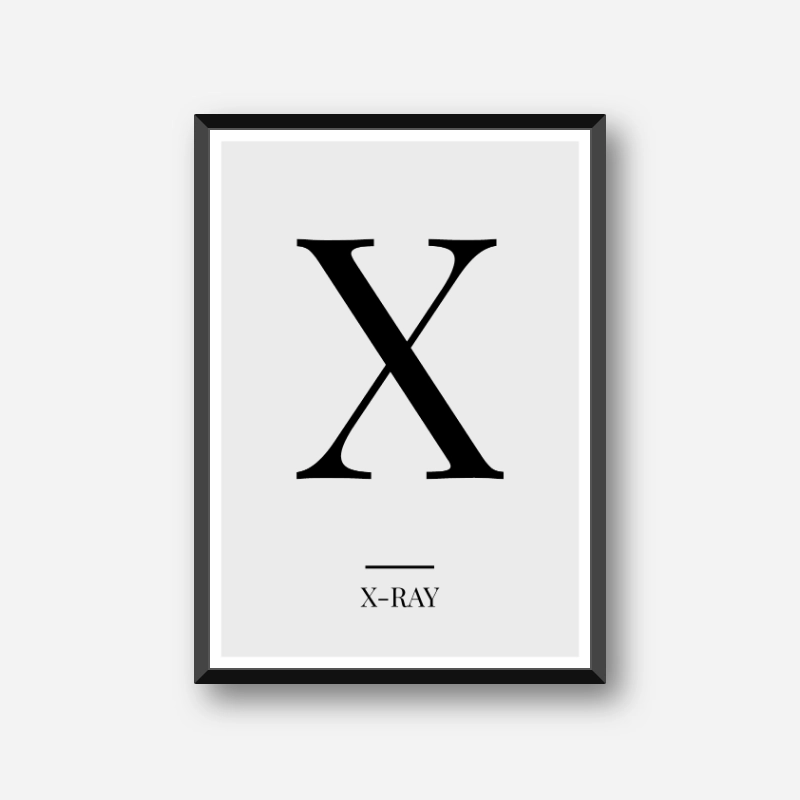 Black letter X (X-ray) NATO phonetic alphabet minimalist free printable wall art, digital print