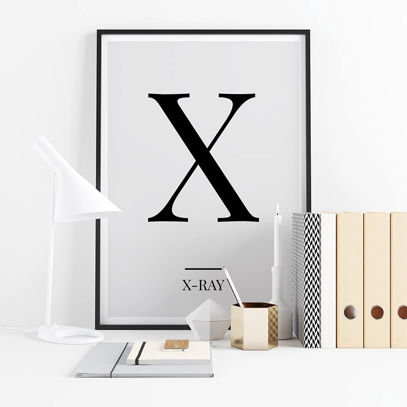 Black letter X (X-ray) NATO phonetic alphabet minimalist free printable wall art, digital print