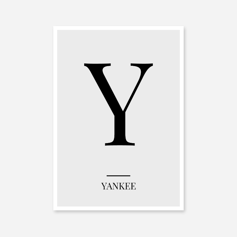 Black letter Y (Yankee) NATO phonetic alphabet minimalist free printable wall art, digital print