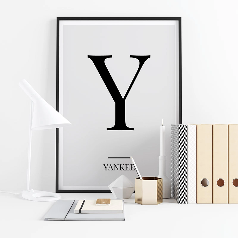 Black letter Y (Yankee) NATO phonetic alphabet minimalist free printable wall art, digital print