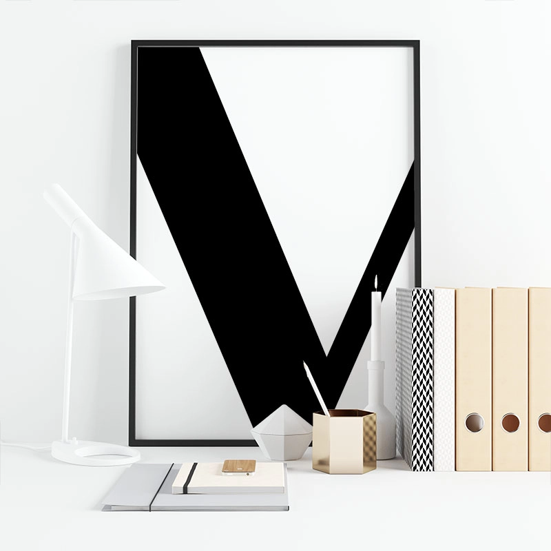 Black letter V abstract typographical minimalist free printable wall art, digital print