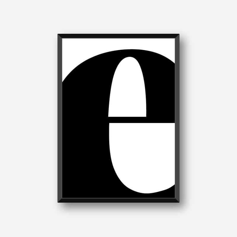 Black letter e abstract typography minimalist free printable wall art, digital print