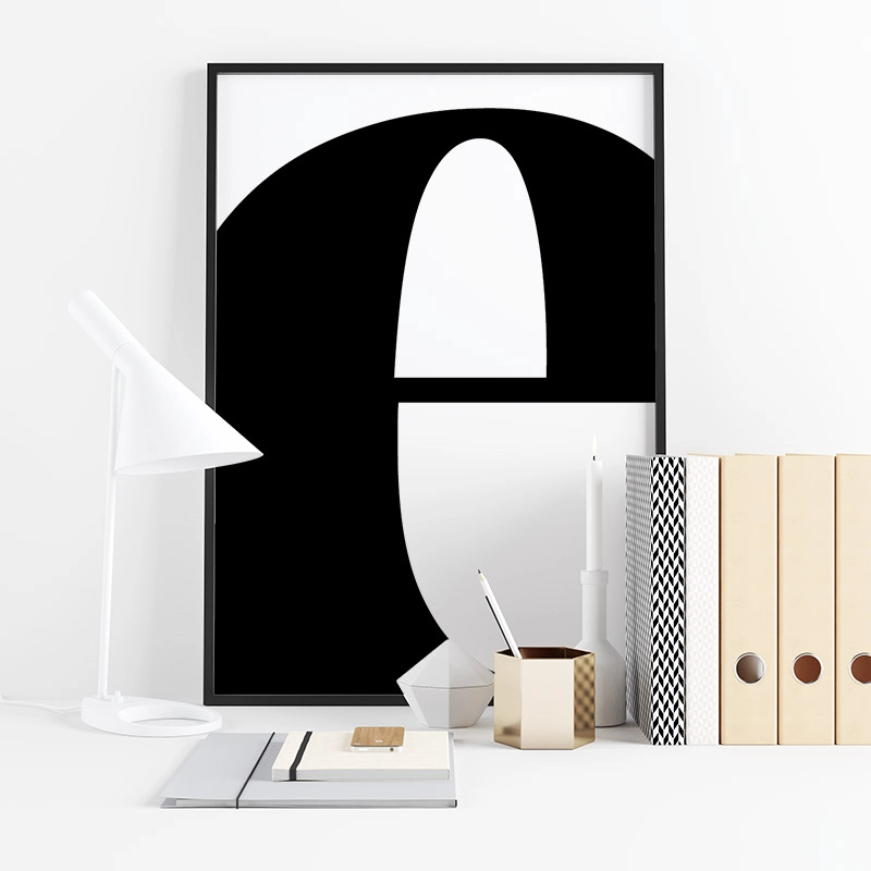 Black letter e abstract typography minimalist free printable wall art, digital print