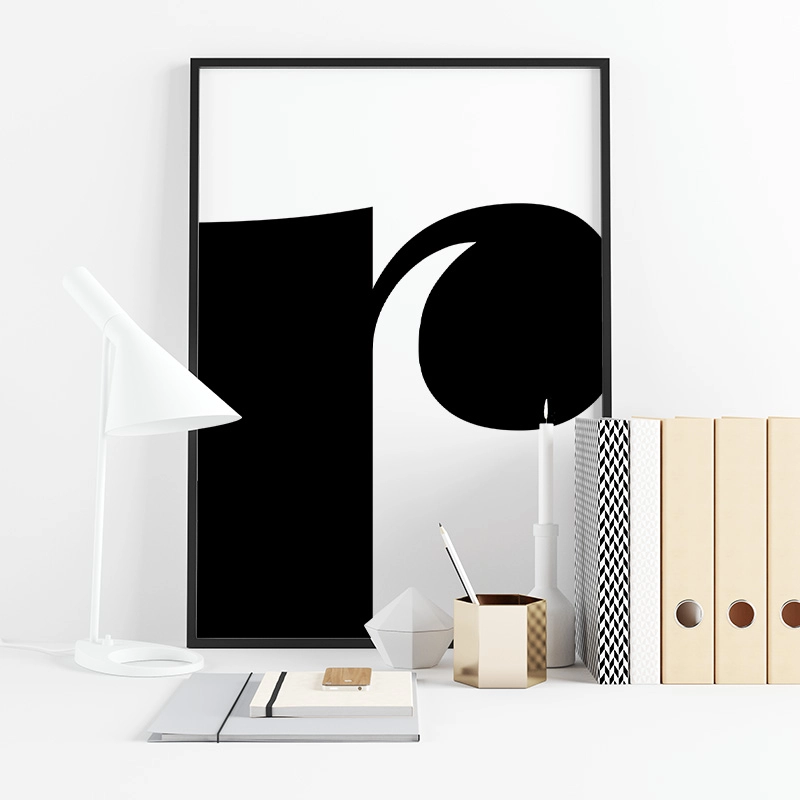 Black letter r abstract typography minimalist free printable wall art, digital print