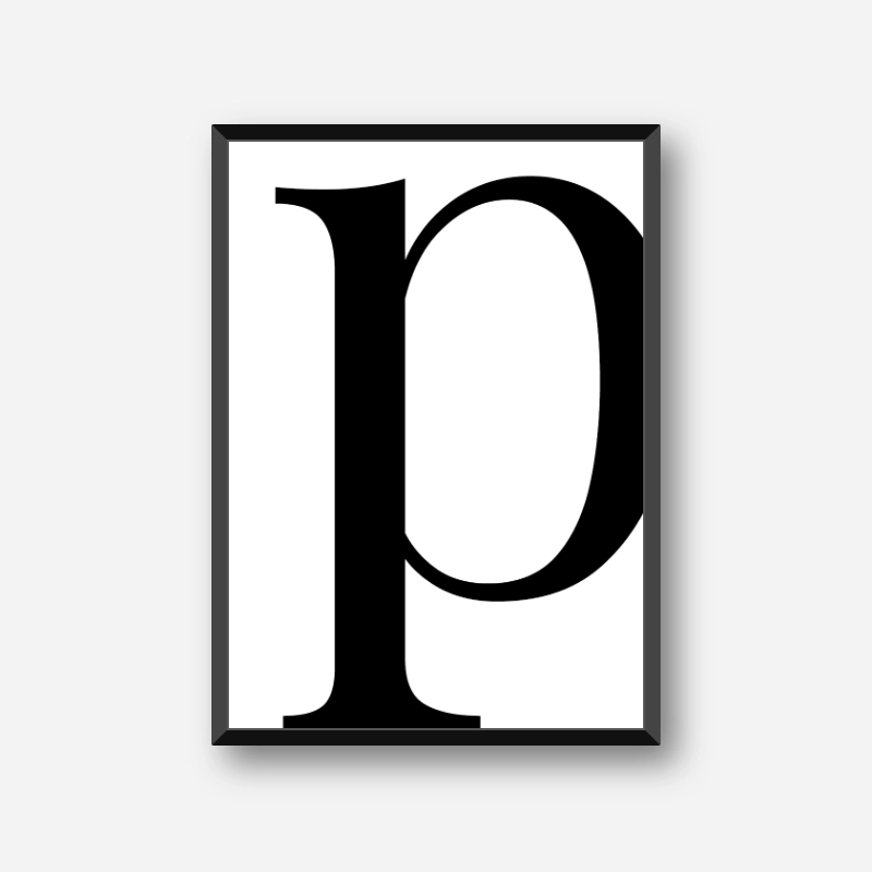 Black letter p abstract typography minimalist free printable wall art, digital print