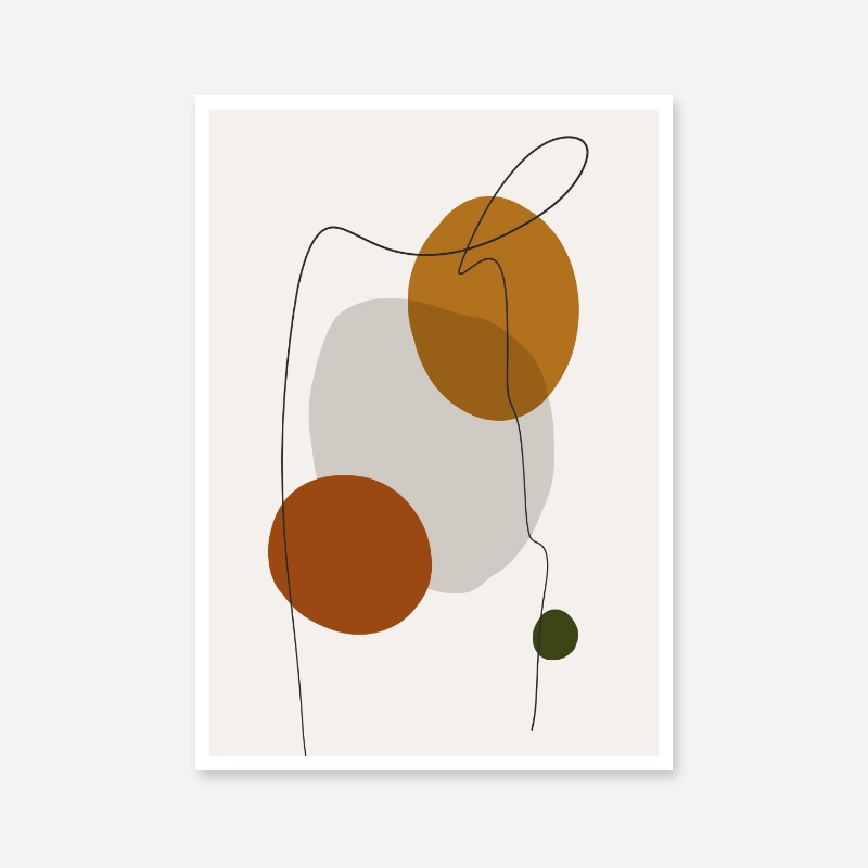 Modern abstract shapes with squiggle black line over free minimalist printable art, digital print