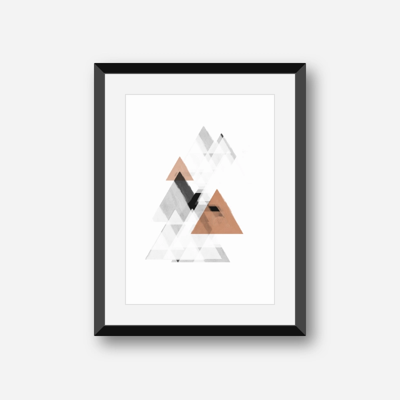 Grey white and brown abstract watercolour triangles Scandinavian Nordic design downloadable wall art, digital print