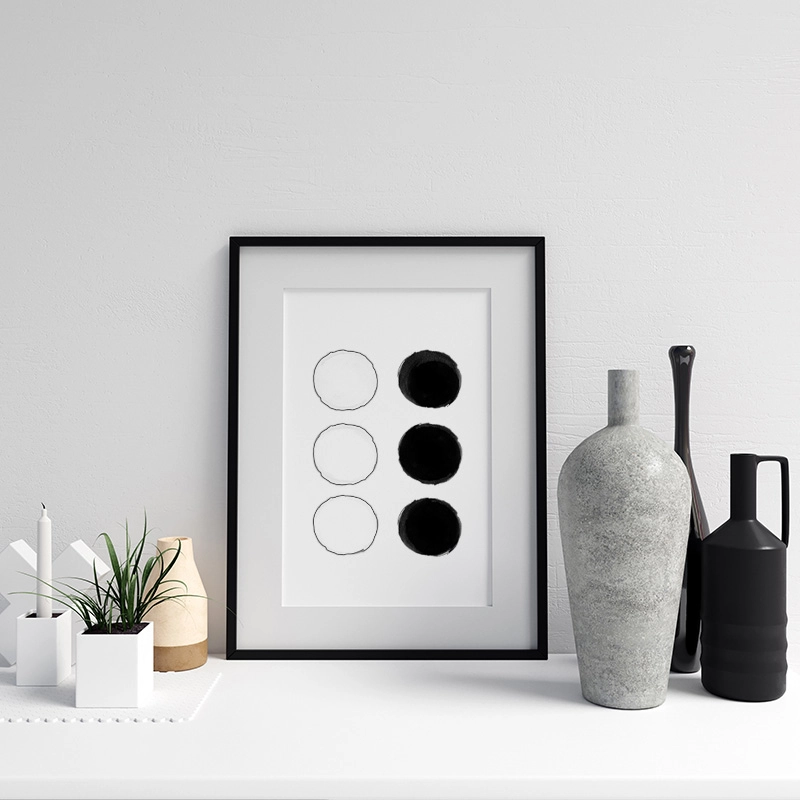 Black and white watercolour blobs minimalist free printable wall design, digital print