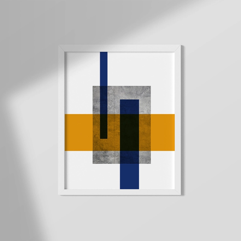 Grey concrete wall with orange and blue rectangles abstract minimalist free printable design wall art, digital print