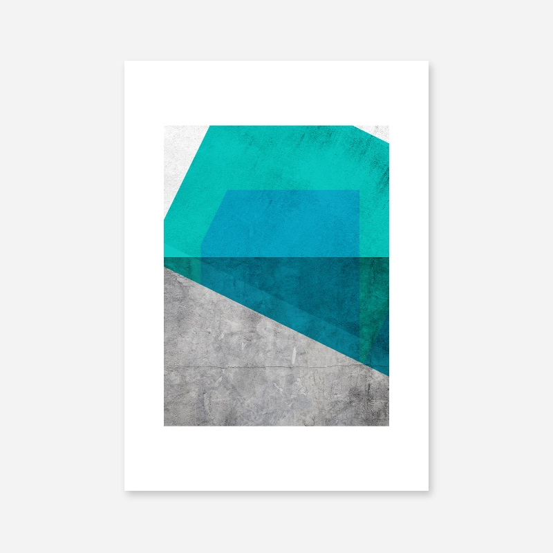 Grey grunge concrete effect with teal green and blue colour abstract shapes free downloadable printable wall art, digital print
