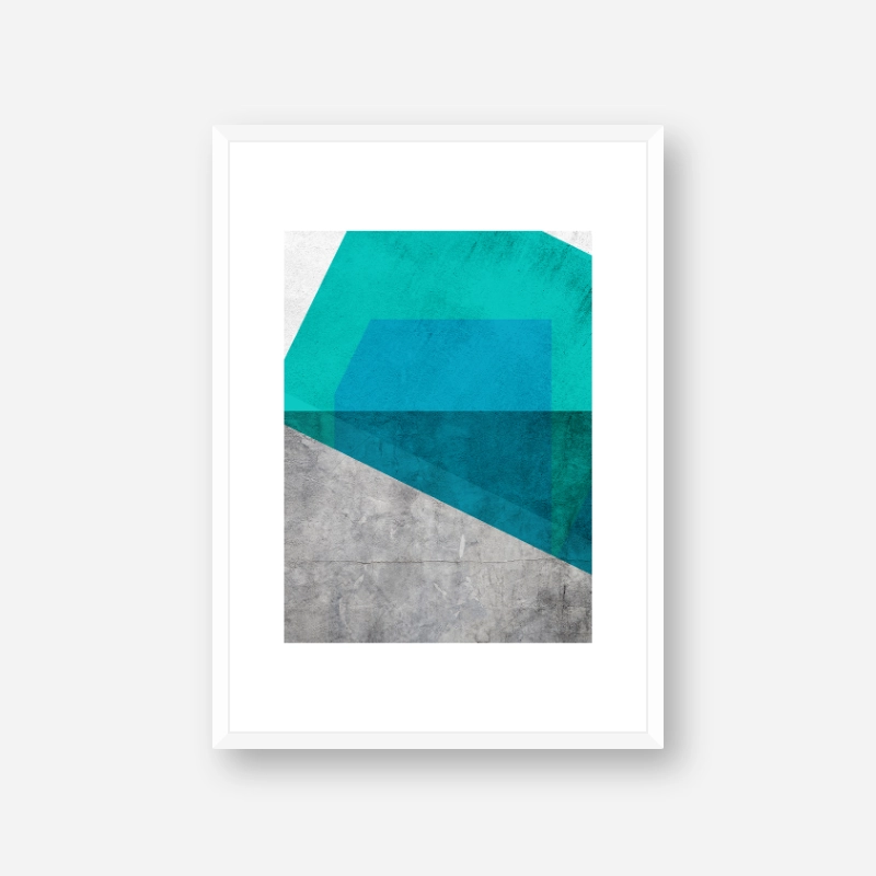 Grey grunge concrete effect with teal green and blue colour abstract shapes free downloadable printable wall art, digital print