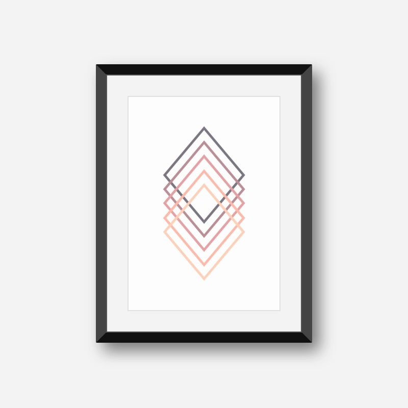 Pink purple peach chic colour rhombus rectangle abstract minimalist printable wall art, digital print