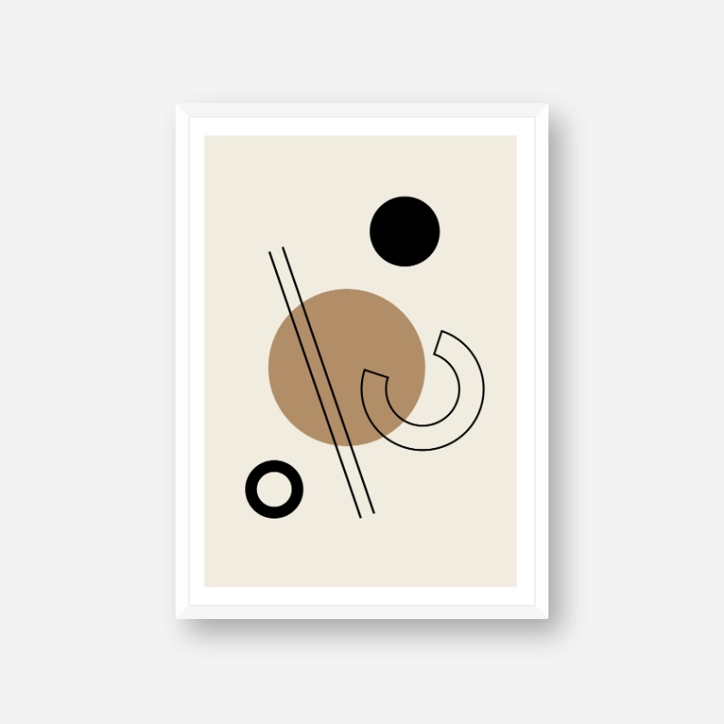Geometric black circle lines half circle shapes with brown cream beige background minimalist modern downloadable printable wall art, digital print