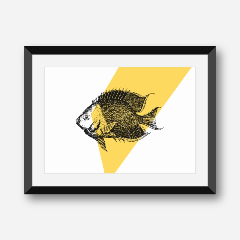 Fish with yellow background scalable free downloadable printable wall art design, digital print