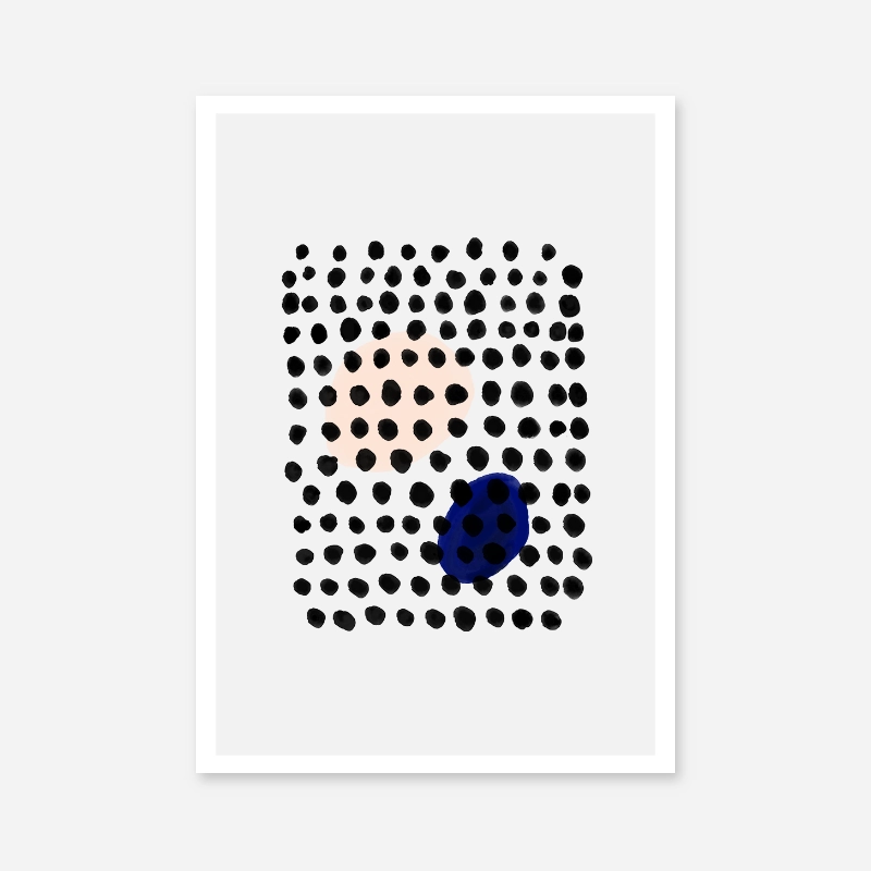 Black water ink dots spots with peach and blue dots in the background minimalist downloadable wall art, digital print