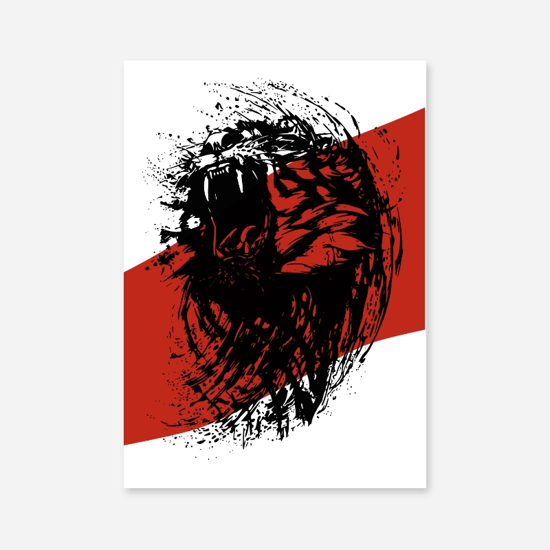 Roaring lion with red and white background scalable customisable printable free wall art, digital print