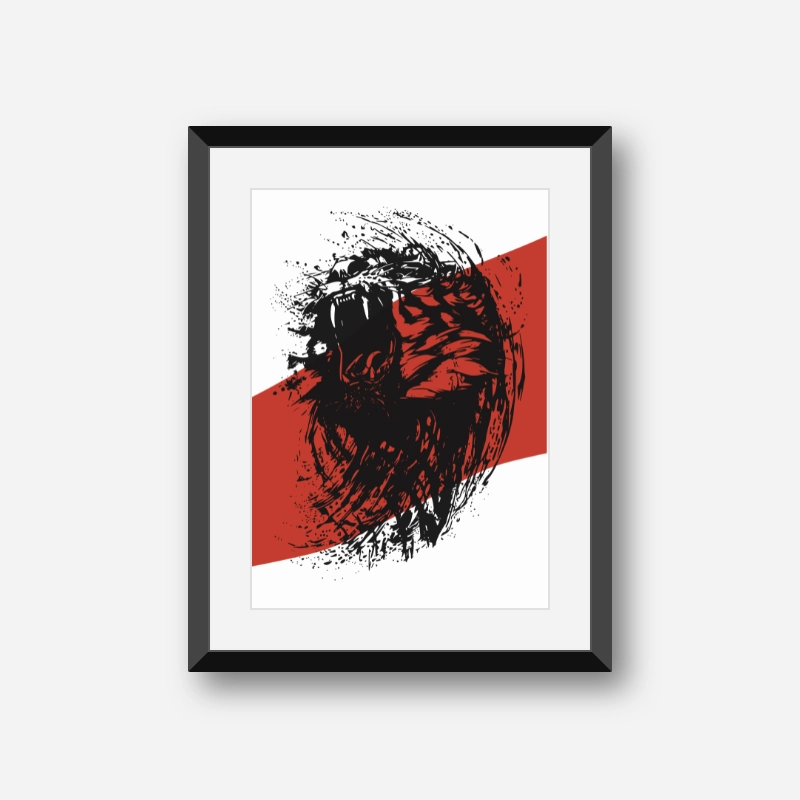 Roaring lion with red and white background scalable printable free digital art print