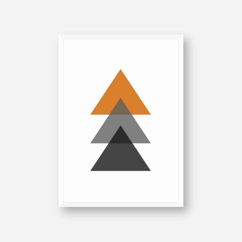Black, grey and orange triangles minimalist Scandinavian nordic style scalable free wall art, digital print