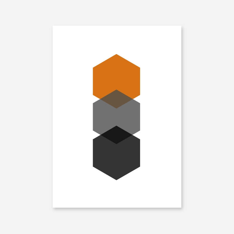 Black, grey and orange hexagons minimalist Scandinavian nordic style scalable free wall art, digital print