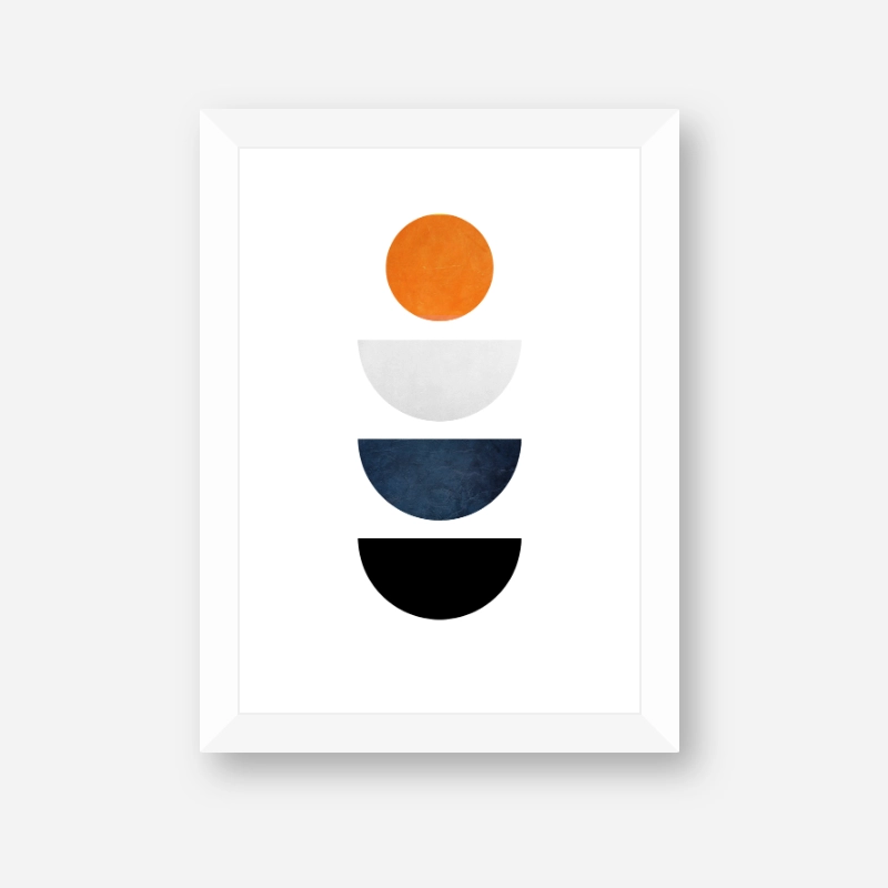 Half moons and circle orange blue and black minimalist Scandinavian nordic style downloadable wall art, digital print