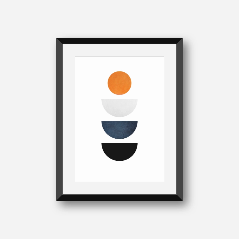 Half moons and circle orange blue and black minimalist Scandinavian nordic style downloadable wall art, digital print